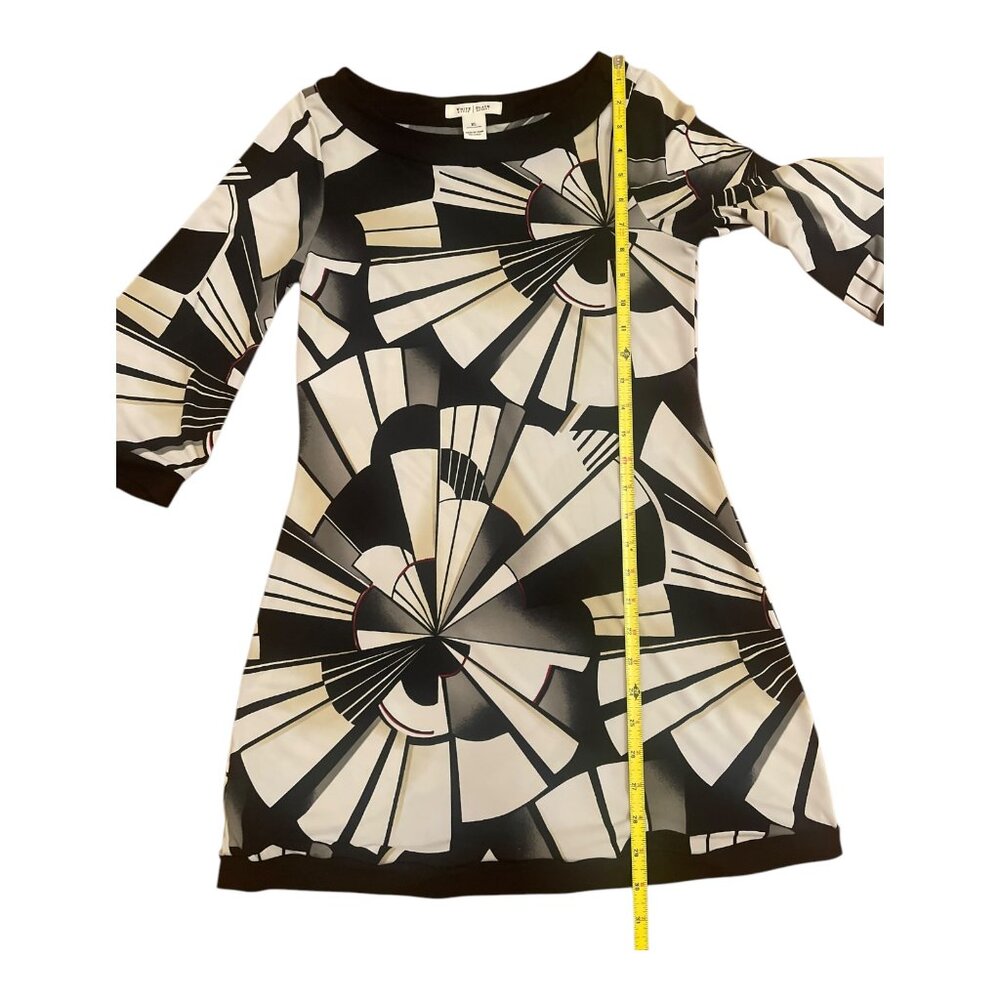WHITE HOUSE BLACK MARKET Geo Abstract Beige Black Sexy Jersey Dress Size XS Y2K - Picture 3 of 8